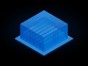 Blue isometric illustration CoreSite data center revealing servers inside