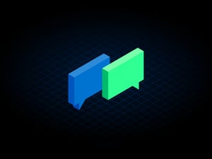 blue and green isometric chat bubbles solution providers