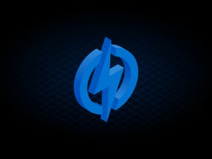 Blue isometric illustration of lightning bolt and circle power efficiency