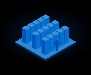 Blue isometric drawing of person providing Remote Hands services