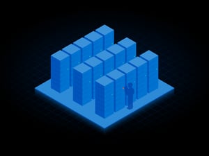 Blue isometric drawing of person providing Remote Hands services